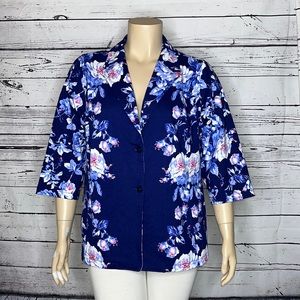 Isaac Mizrahi Live! NWT Sz. 3X Blue Floral Print Notch Collar Knit Blazer Jacket